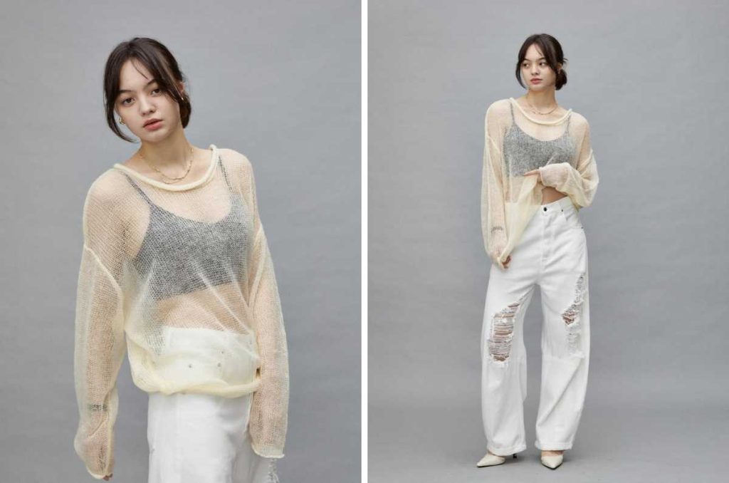 Outfit con blusas de moda tejidas transparentes