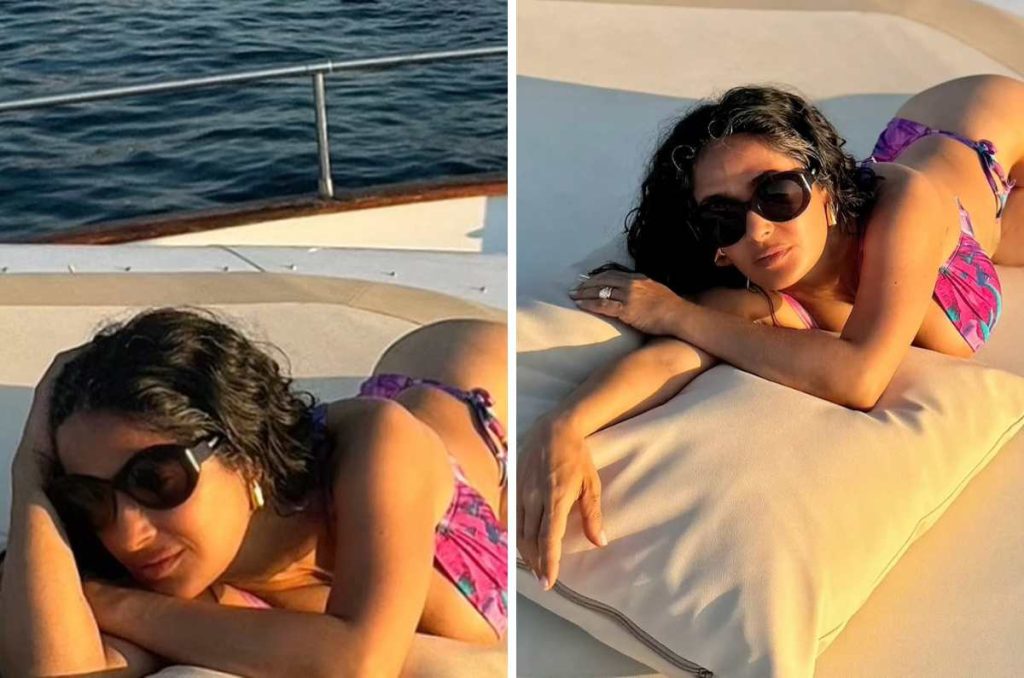 Salma Hayek lució orgullosa sus canas en los Golden Globes con un peinado recogido medio 2