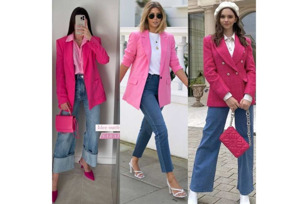 outfits para la oficina de San Valentin con blazer rosa
