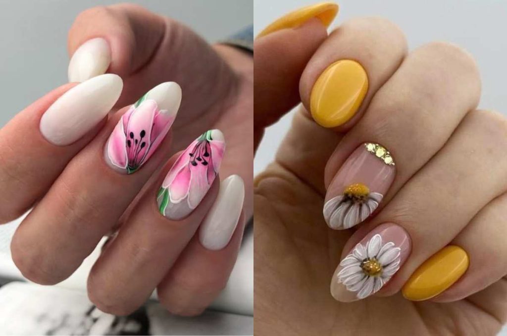 Uñas almendradas con maxi flores, los diseños más HERMOSOS de las vacaciones de semana santa 1