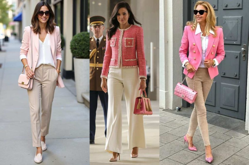 outfits rosa con beige