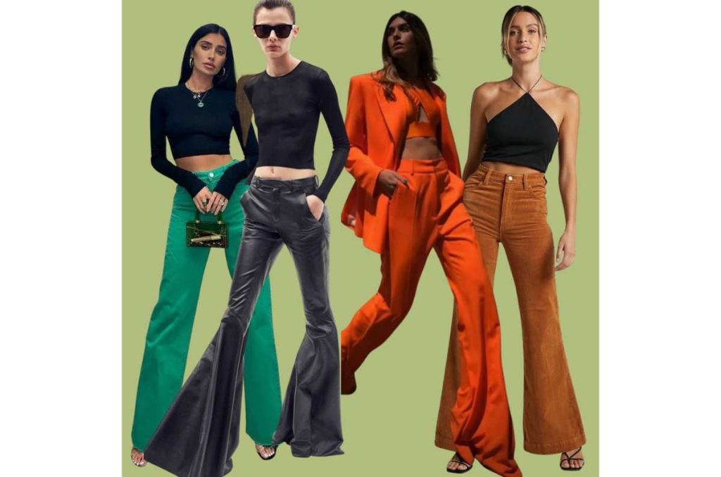 ideas de outfits elegantes con pantalones acampanados