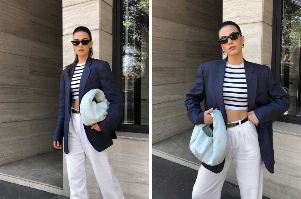 Outfits con saco azul marino mujer 2025