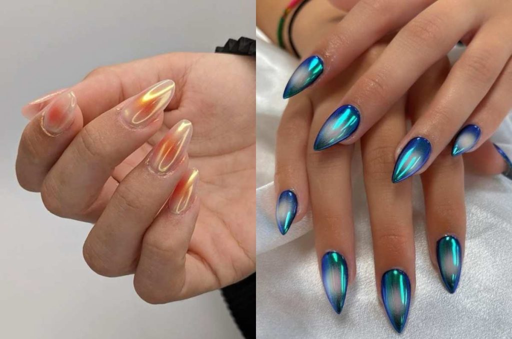 Uñas almendradas con efecto chrome ideales para el verano 1