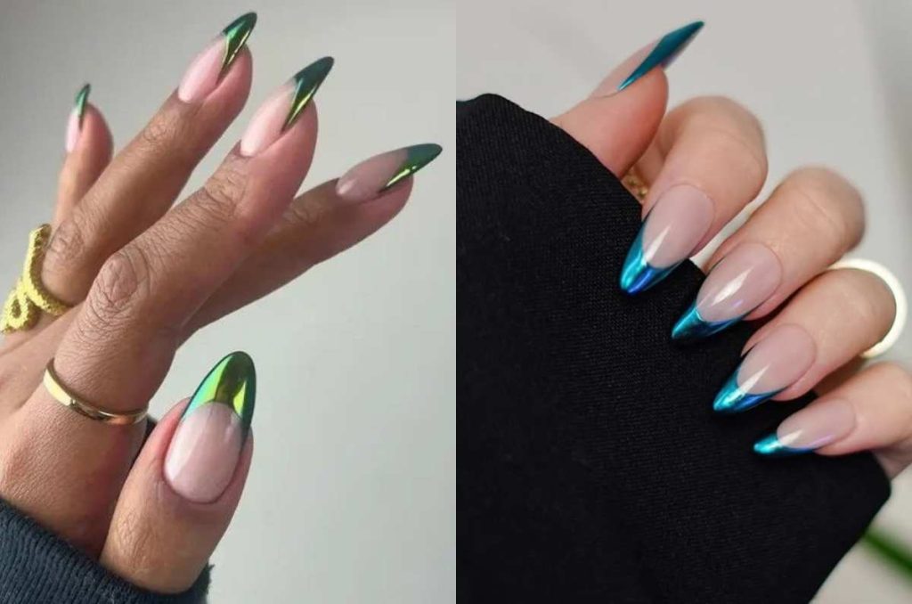 Uñas almendradas con efecto chrome