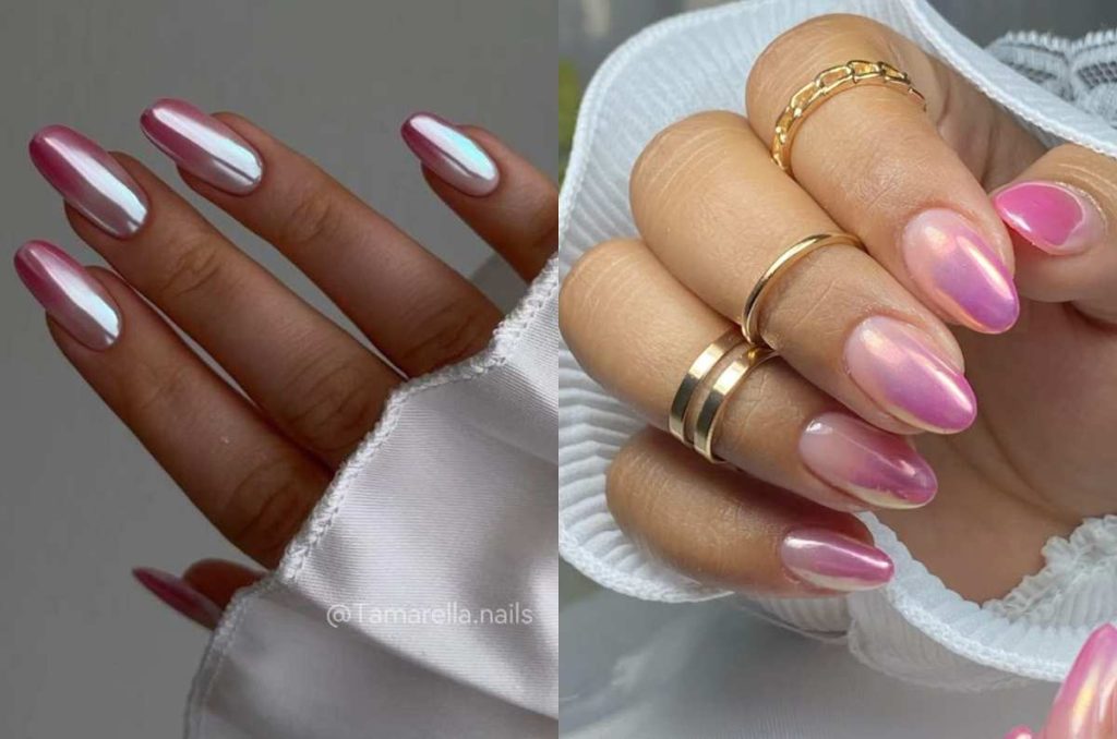 Uñas almendradas con efecto chrome