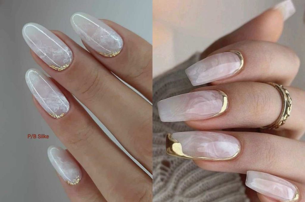 Uñas almendradas blanco aperlado, el tono elegante para mujeres elegantes en verano 1