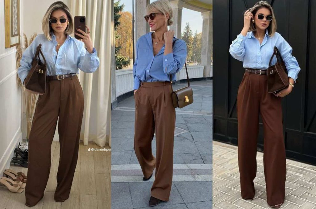 outfits azul con café
