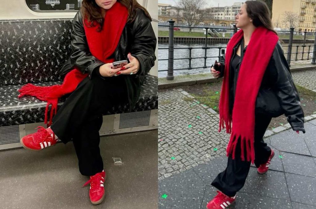 5 outfits con tenis en color rojo, la alternativa que elevará tus looks de oficina 4