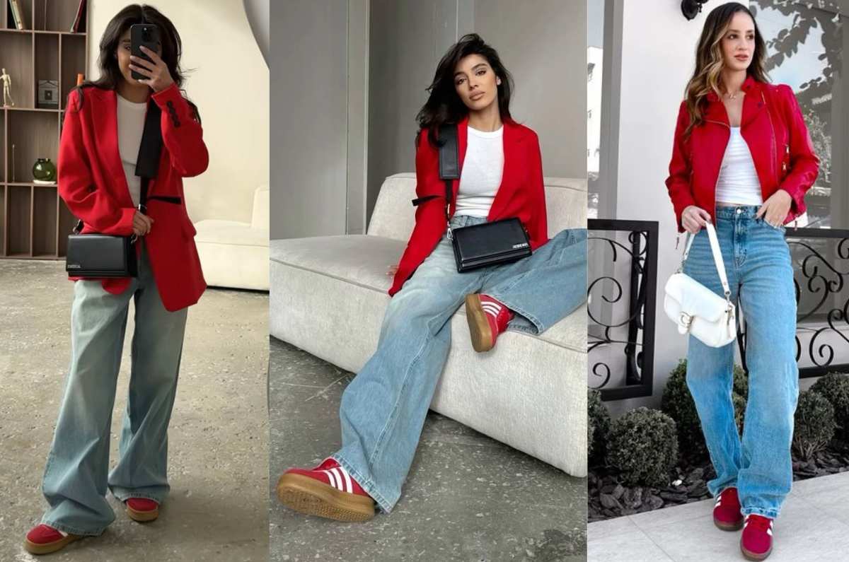 5 outfits con tenis en color rojo, la alternativa que elevará tus looks de oficina