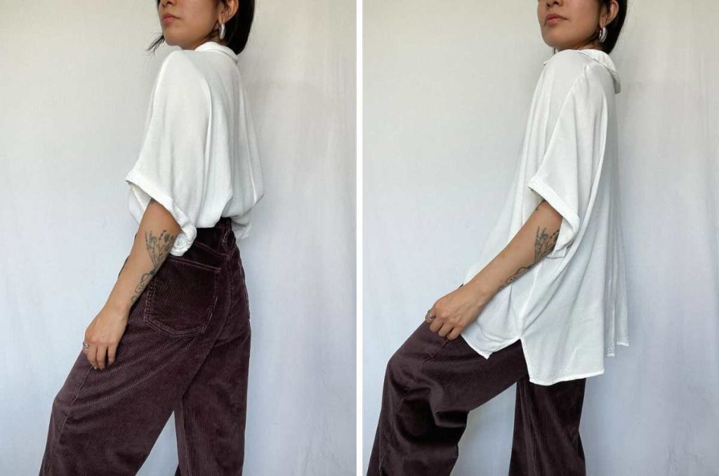 pantalones anchos tendencia con blusa camisera