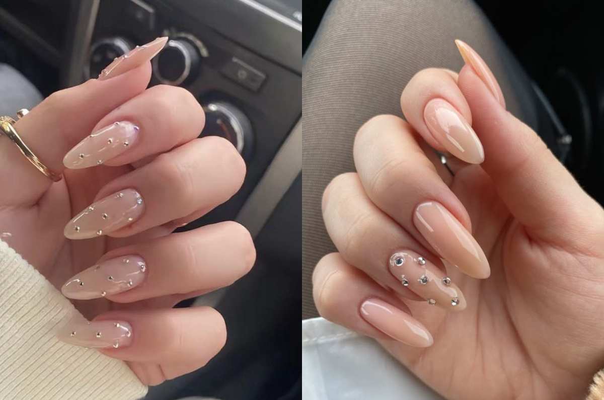 Uñas nude con pedrería