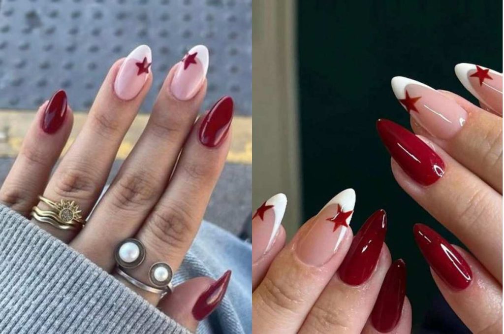 uñas almendradas color cherry