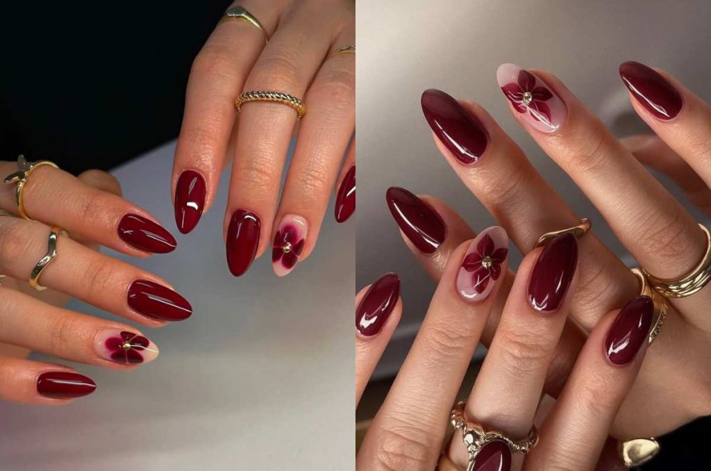 uñas almendradas color cherry