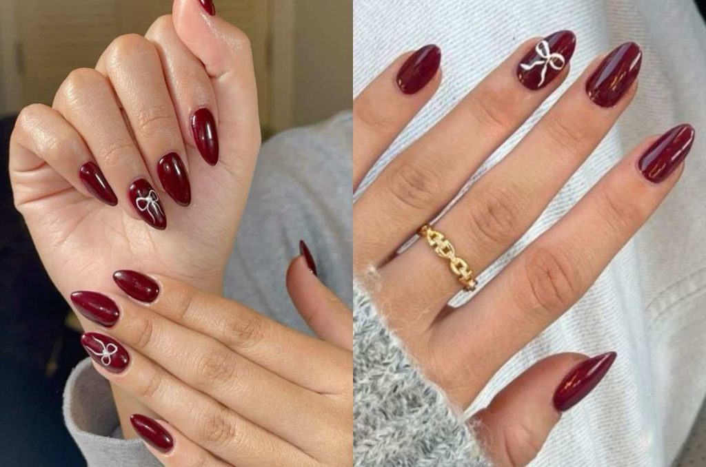 Uñas almendradas color cherry, el tono seductor del 2025 0
