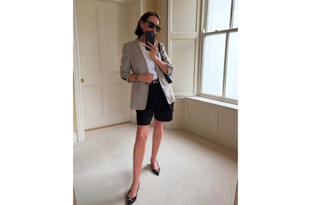 Outfit con bermudas y blazer
