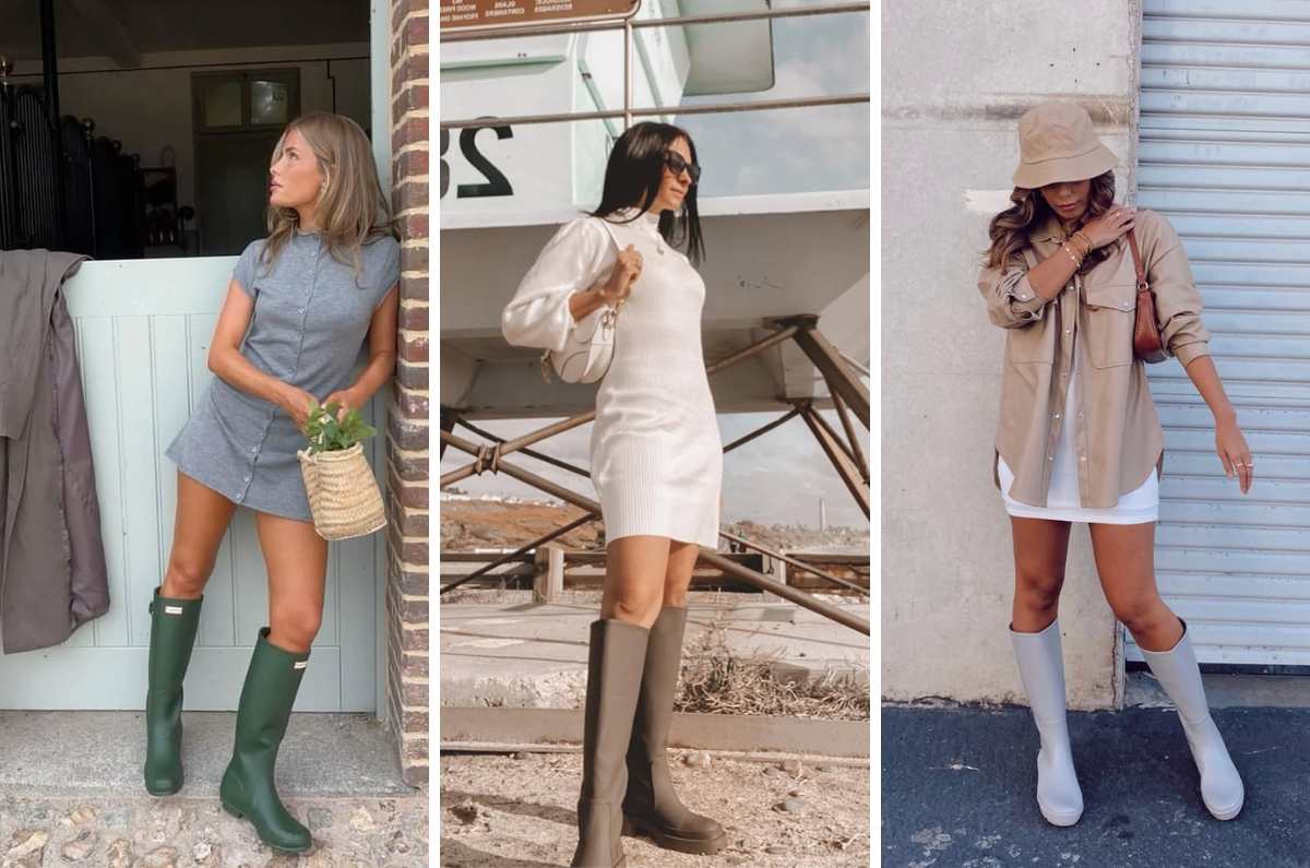 5 looks con botas de lluvia y vestidos para lucir arreglada