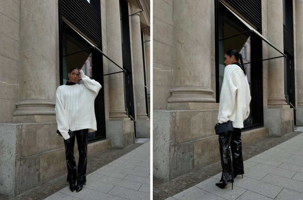 Pantalones de vinipiel con suéter XL