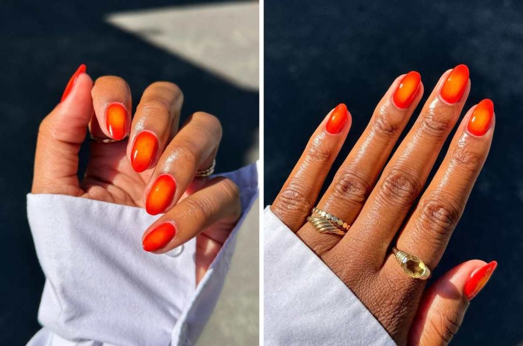 uñas aura naranja neón para pieles morenas