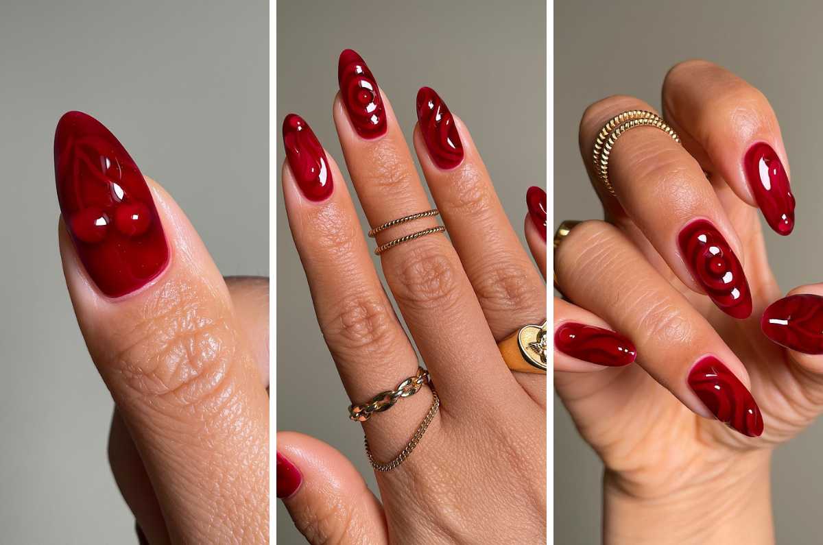 Uñas rojas con diseños 3D para el verano: glamour que resalta bajo el sol