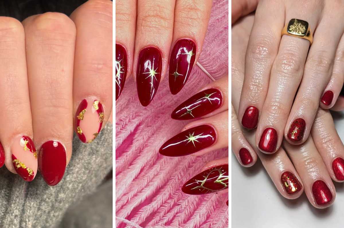 Uñas rojas con dorado: diseños elegantes para lucir lujosa todo el año