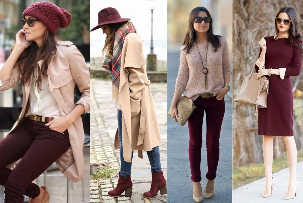 Combina tus prendas para dama color vino con nude, beige o arena