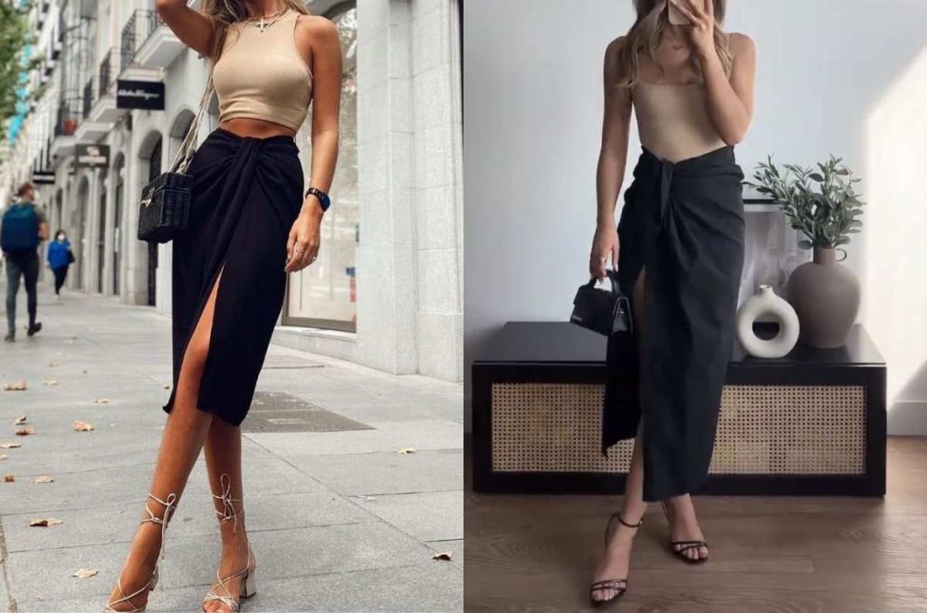 Outfits con falda wrap, perfectos para mamás de 40+ que quieren lucir elegantes en la oficinas 1
