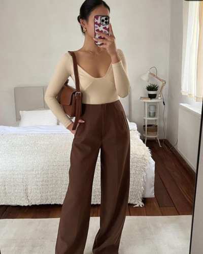 Pantalones Color Café: La clave para un look de oficina elegante y versátil 6