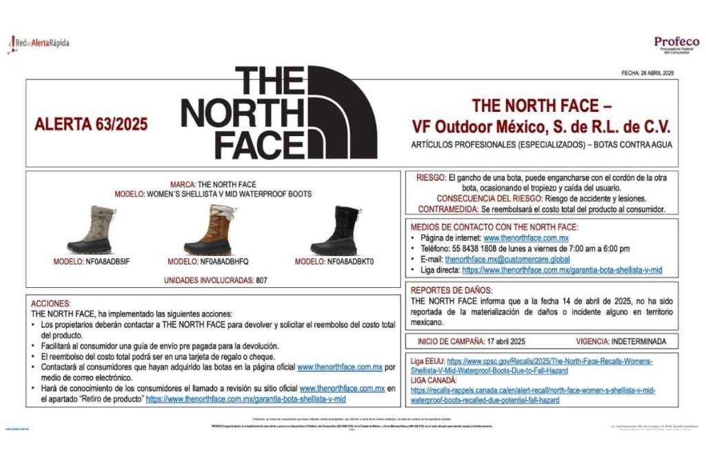 Profeco alerta por botas riesgosas de The North Face