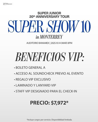 Precios concierto de Super Junior en Monterrey VIP