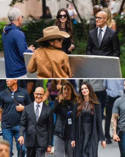  Anne Hathaway y Stanley Tucci en el rodaje de El Diablo Viste a la Moda - Pinterest 