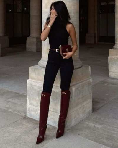 Outfits con botas color vino - Pinterest