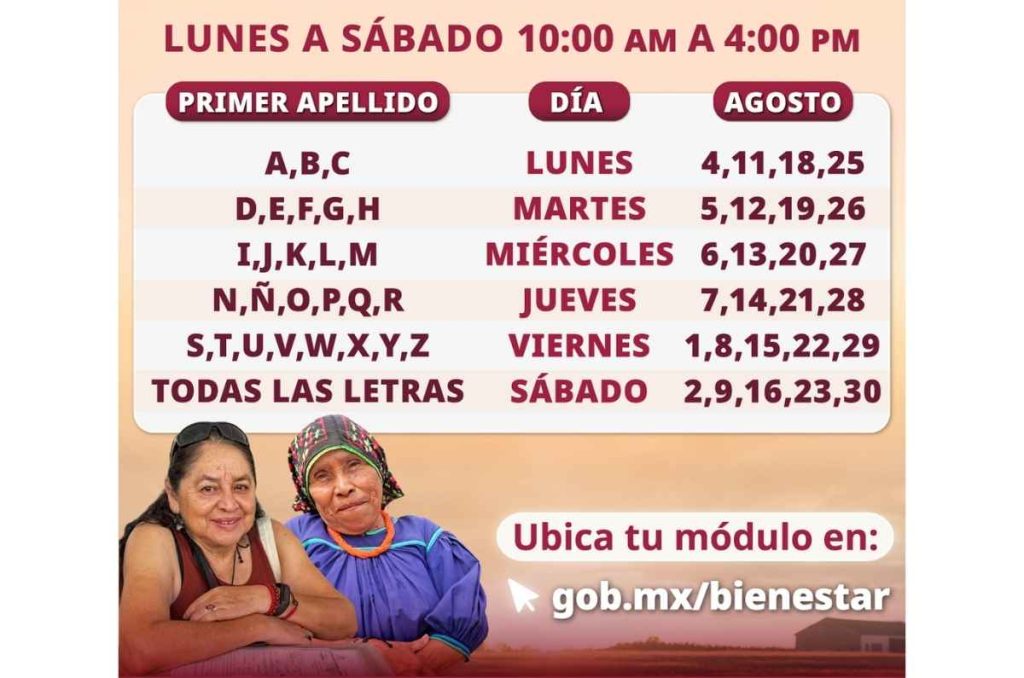 Pensión Mujeres Bienestar 2025 en agosto