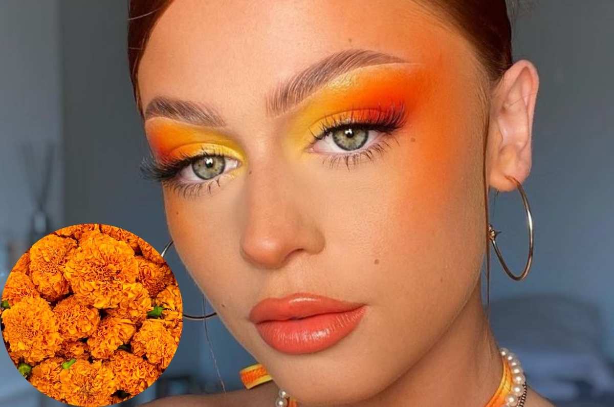 Maquillaje de Día de Muertos con tonos amarillos inspirados en cempasúchil