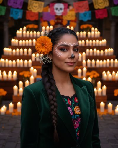 Coleta con flor peinado para día de muertos