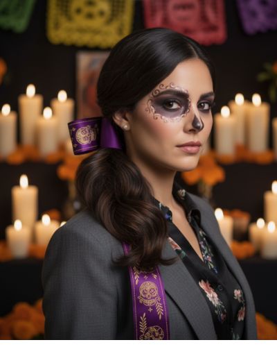 Coleta con liston para dia de muertos