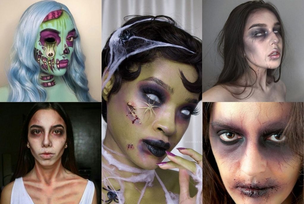 Persona con maquillaje de zombie con cicatrices y piel pálida desgarrada