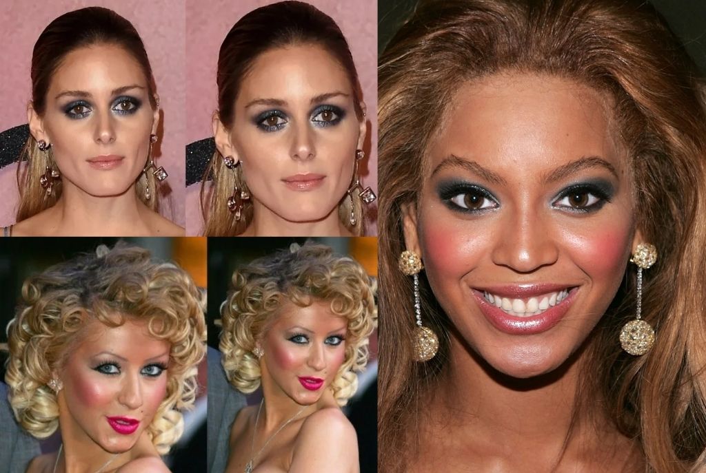 Mujeres con maquillaje aplicado de forma desigual o poco favorecedora