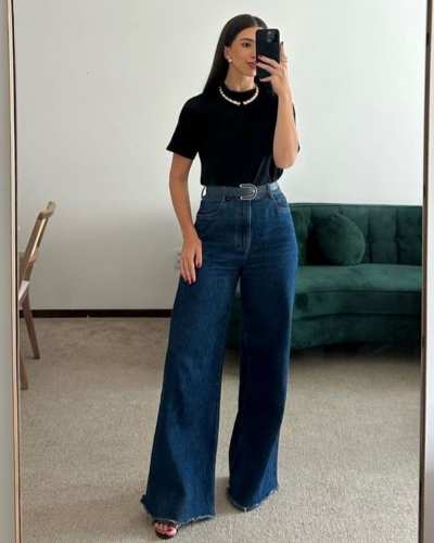 Outfits con jeans wide leg 