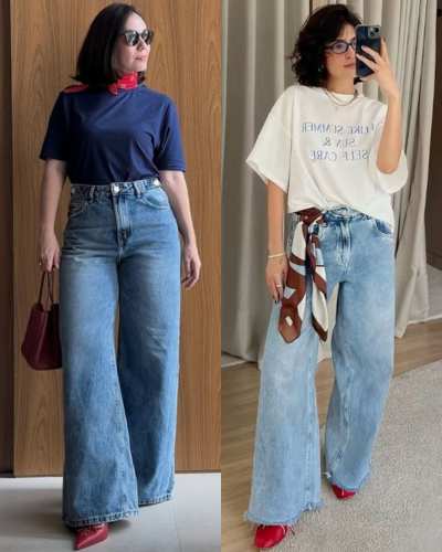 Outfits con jeans wide leg 
