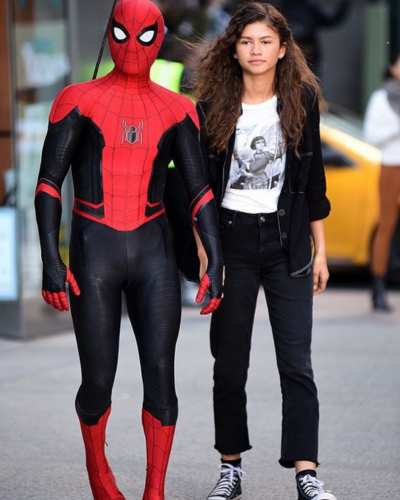 Tom Holland y Zendaya en el set de Spider-Man