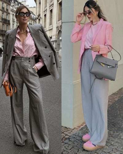 Traje gris con rosa 