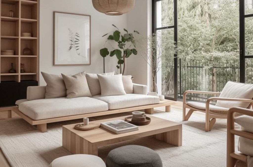 Decoración minimalista de sala en tonos neutros claros