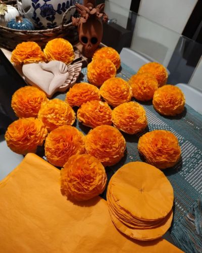 Pliegos de crepé en forma de flor en color naranja