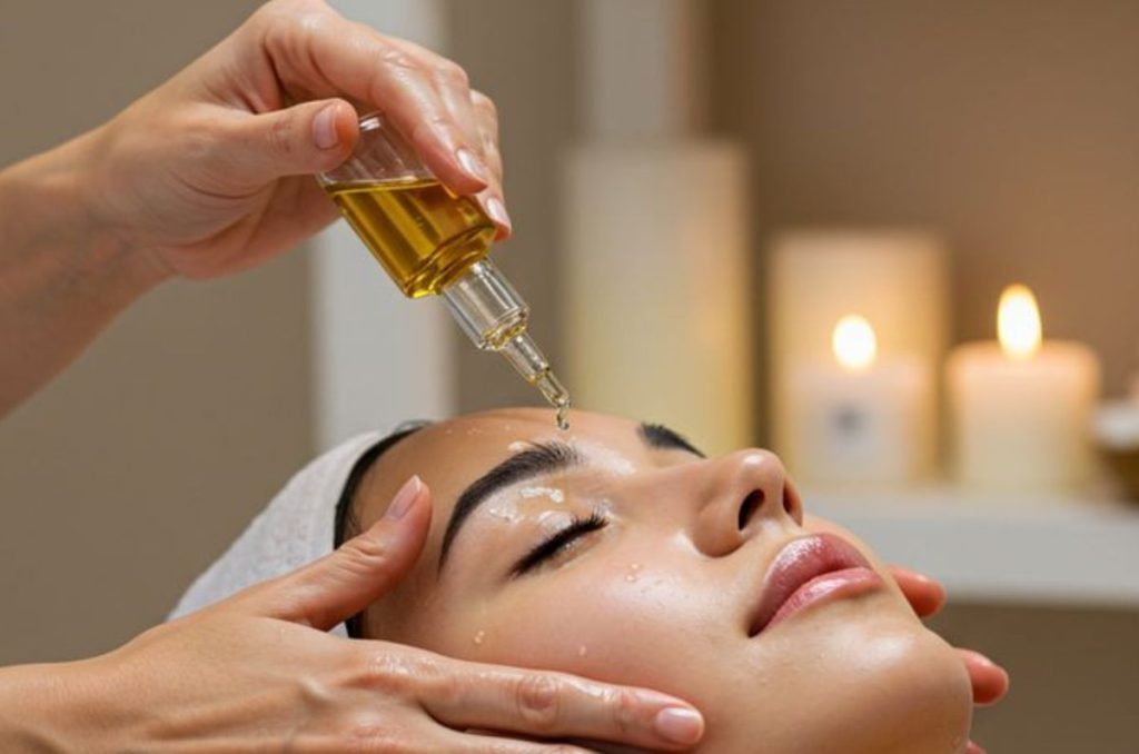 Mujer le estan realizando un facial