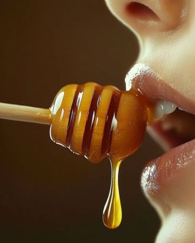 Mujer probando miel de abeja antes de hacer ejercicio