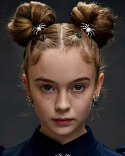 Peinados locos para Halloween: mini buns con arañas falsas