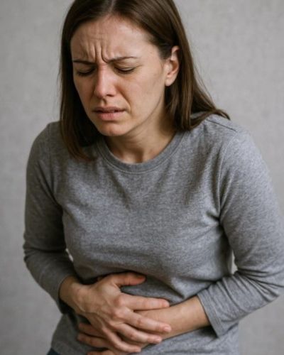 Mujer con dolor estomacal