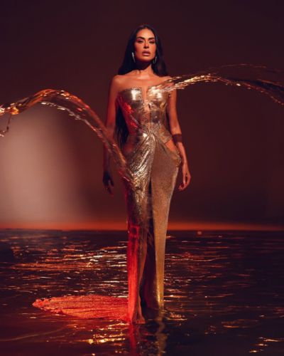 Vestido dorado de Galilea Montijo  