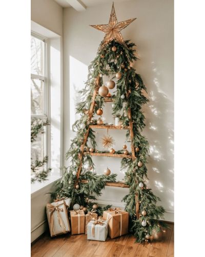 Mueble de madera como árbol de Navidad
